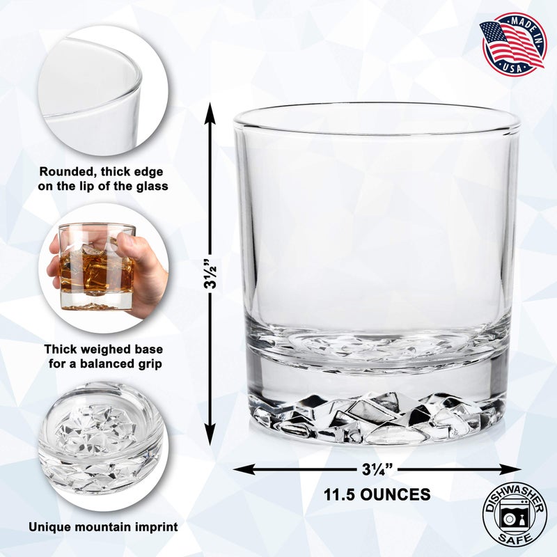 Obsidian Glassware Whiskey Glass Set of 4 with Brilliant Mountain Imprint. Perfect for Whiskey, Bourbon, Scotch and Cocktails. Classic Design with a Modern Touch. Best Large 11.5 Ounce Premium Tumblers. - Image 4